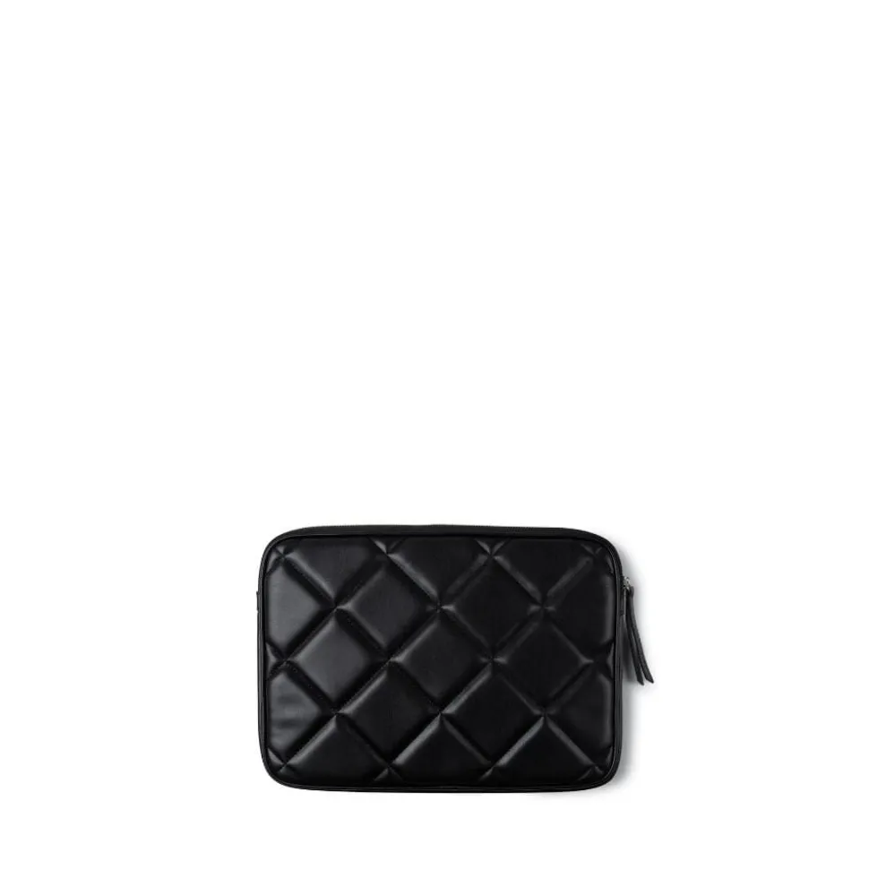 La Juliette - Pochette d’ordinateur matelassée en cuir vegan noire (13 pouces)