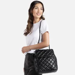Le Sadie - Sac à dos 2-en-1 matelassé en cuir vegan noir