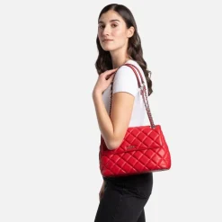 Le Sofia - Sac à main 2-en-1 matelassé en cuir vegan cherry